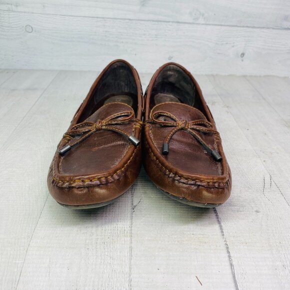 B.O.C. Womens CAROLANN Brown Leather Bow Slip On Flats Loafer Shoes Size 8 W - Picture 9 of 16
